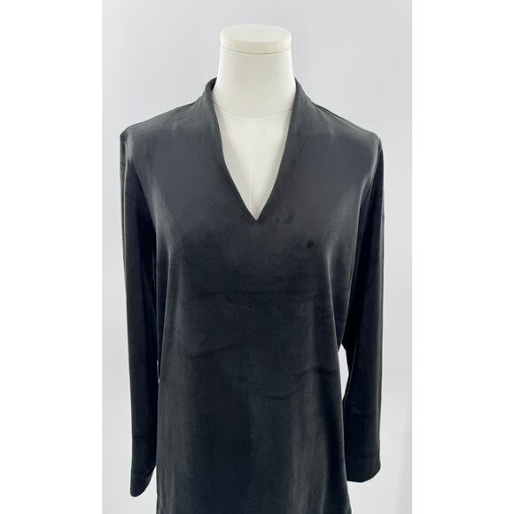 Pure Jill J Jill Black Velvet Stretch Tunic Top Long Sleeve V Neck Shirt Medium - Picture 1 of 9